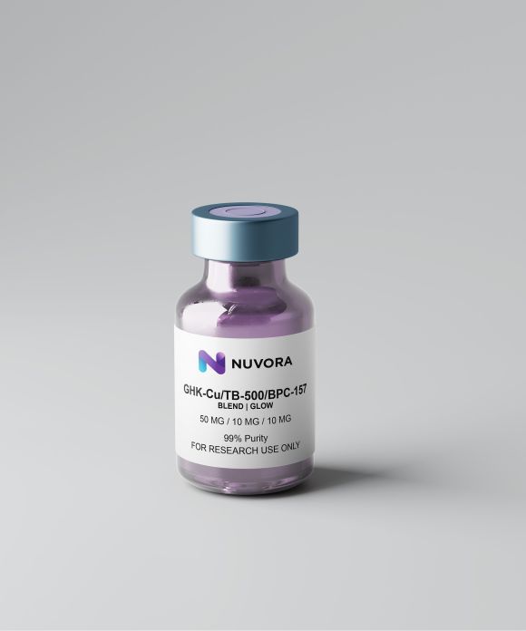 Nuvora 10mg BPC-157 + 50mg GHK-Cu + 10mg TB-500 (GLOW) - 70mg research product vial